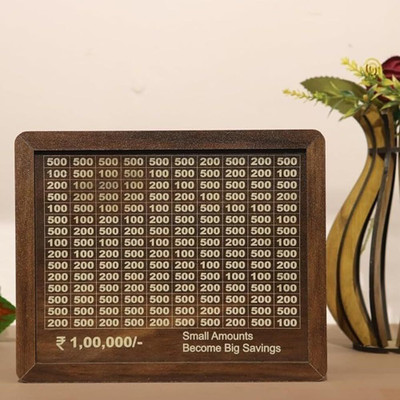 DARSHANAM WORLD Counting target money box | Coin box for saving | Wooden Money Saving Box Coin Bank(Brown)
