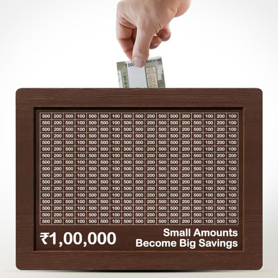 MSPATELCO 100000 Money Saver, Wooden Coin Bank, Coin Bank(Brown)
