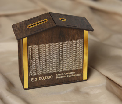 aisey Wooden Piggy Bank, Coin Box, Money Box, Coin Bank Coin Bank(Brown)