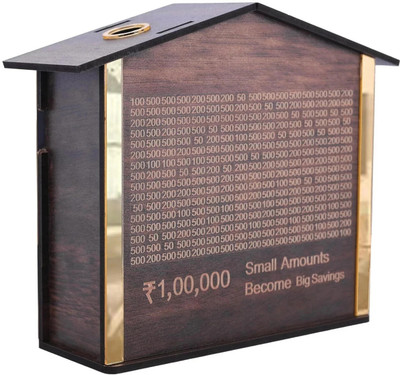 SE IMAGINE Money Box with Counting Target Coin Bank,Wooden Money Saving Box, Cash Saver Coin Bank(Brown)
