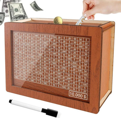 XORTIC Wooden Box for Rupee Savings Goals Coin Bank(Brown)