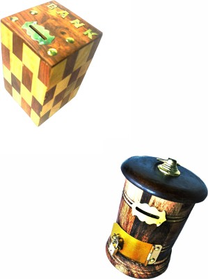ARK WOOD ART stylish money bank of 2 packs of combo gift useful box Coin Bank(Yellow, Blue)