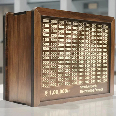TOOBIL Wooden Money Saving Box | Cash Saver Money Box with Counting Target Coin Bank(Brown)