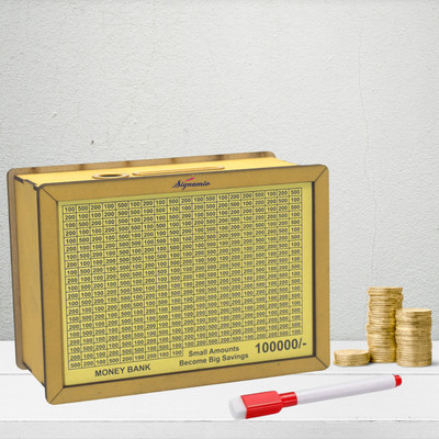 Signamio Wooden 1 Lakh Money Saving Piggy Bank Box with Numbers for kids Coin Bank(Yellow)