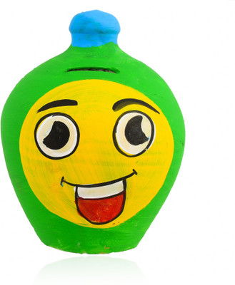 BS NATURAL Creative Clay Made Round Shape Piggy/Money Bank (Pack of 1) Coin Bank(Multicolor)