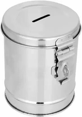 Idika Stainless Steel Gulak Round Shape Coin Bank(Silver)