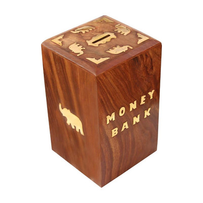 Sri Balajee Handcrafted Wooden Money Bank - Coin Saving Box - Piggy Bank - Gifts for Kids, Girls, Boys & Adults (1) Coin Bank(Brown)
