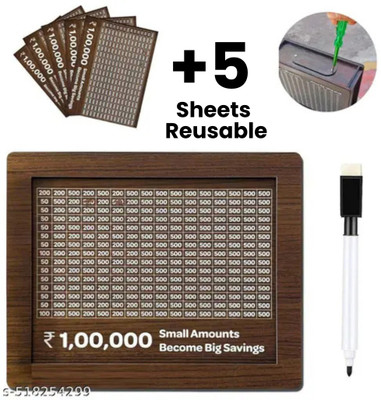 PRATITI Wooden Money/Piggy Bank REUSABLE +5 SHEET Coin Bank(Brown)