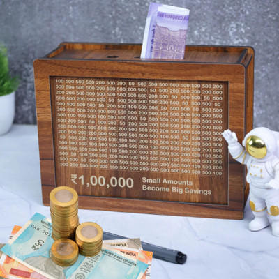 Kindly Wooden Money Saving Box | Cash Saver Money Box with Counting Target Coin Bank Coin Bank(Brown)