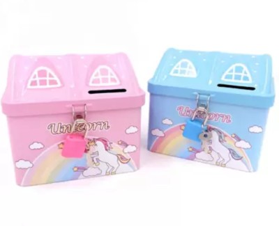 Extraposh NEW BEAUTIFUL HOUSE PIGGY BANK PACK OF 2 Coin Bank(Pink)