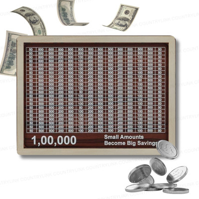 CountryLink 1 Lakh Goal Wooden Piggy Bank Smart Savings Challenge Reusable Money Box Coin Bank(Brown)