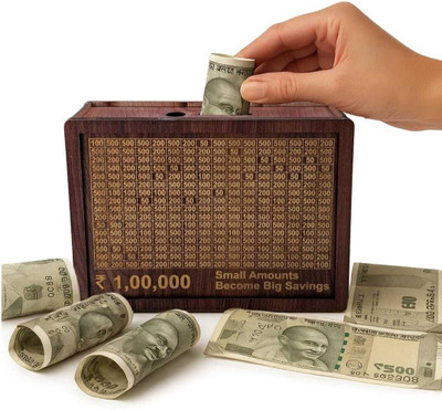 Habit Hom Money Savings Coin Box Gullak Donation Box with Numbers Money Box with Money | Money Box with Money Target and Numbers Vanity Box(Brown)
