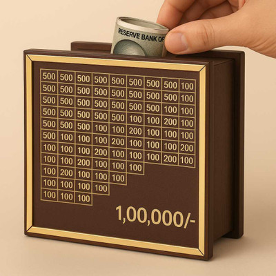 IG Store Wooden 1 Lakh Money Saving Box with Gold Frame Coin Bank(Brown)
