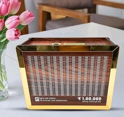 ASM Creation Wooden Money Bank,Coin Box with Carved Design,Savings Challenge,Piggy Bank Coin Bank(Brown)