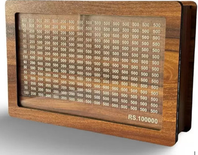 PZOZ Wooden Money Saving Box | Cash Saver Money Box with Counting Target Coin Bank(Brown)