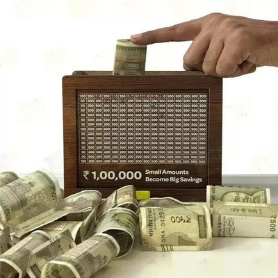 HouseofAD Wooden Money Saving BoxCash Saver MoneyBox Counting Target|woodenCoinBank-M1 Coin Bank(Brown)