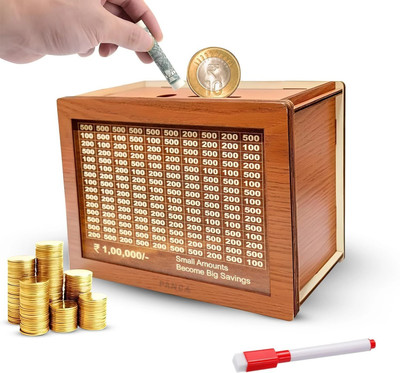 Impexlabh Wodden Gullak Money Saving Box Piggy Bank Coin Bank_wd18 Coin Bank(Brown)