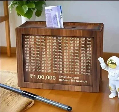wynx Gullak Money Box – Wooden Coin Bank for Home Savings Coin Bank(Brown)