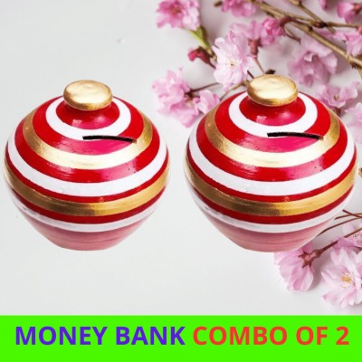 simariya Piggy Bank/Coin Bank /Mitti ki Gullak - 5 inch Height (Pack of 2) Coin Bank(Red)