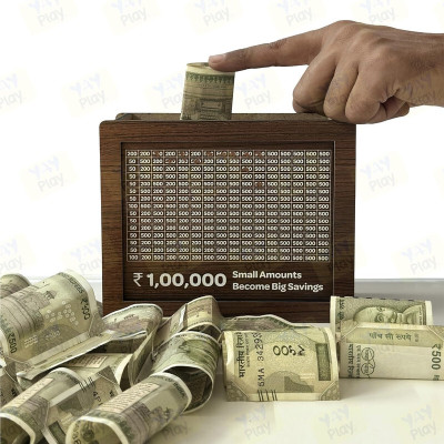 ALP CART Smart Money Box,Savings Bank, Cash Saver, Mini Wooden Bank Coin Bank(Brown)