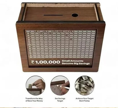XORTIC Rustic Wooden Money Box for Goal-Oriented Savings Coin Bank(Brown)