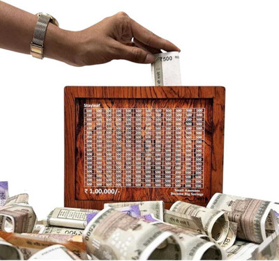 Habit Hom Wooden Money Piggy Bank, Money Saving Coin Bank Coin Bank(Brown)