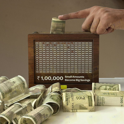 Awex Marked wooden box for counting saved money Coin Bank(Brown)
