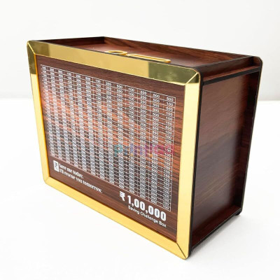 CESHTA Wooden Money Saving Box – Cash & Coin Bank with ₹1,00,000 Savings Challenge Coin Bank(Brown)