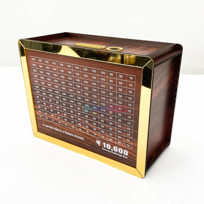 Printiaa Wooden Money Saving Box |10,000 Target Coin Bank | Piggy Bank (Brown) Coin Bank(Brown)