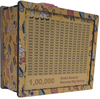 Magicwand Wooden Money Safe | Coin Box | Piggy Bank with Numbers | Yellow | Pack of 1 Coin Bank(Brown)
