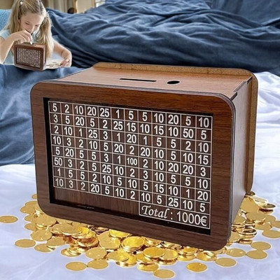 Mitul Wooden Savings Tracker Box | Save 1 Lakh Easily Coin Bank(Brown)