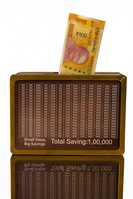 HOOTZILLA Wooden Money Saving Box, Piggy Bank Coin Bank | Cash Saver with Counting Target Coin Bank(Gold)