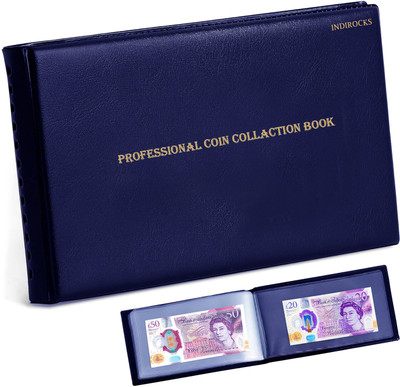 IndiRocks 40 Pockets Currency Collecting Album - 20 Sheets Clear Dollar/Note Bill Holders Coin Bank(Blue)