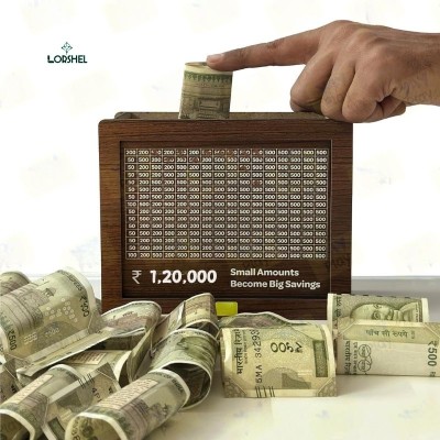 LORSHEL Wooden Money Box 100000 Handcrafted Wooden Savings Bank Coin Bank(Brown)