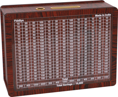 Sundhi Wooden Money/Piggy Bank Box for Kids, Savings Box(10,000) Coin Bank(Brown)