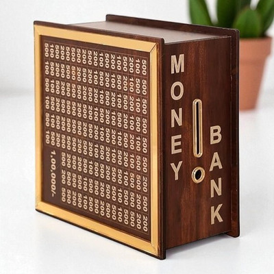 Drova Money Bank Safe for Kids – Accepts Coins and Notes, Educational Savings Box Coin Bank(Brown)