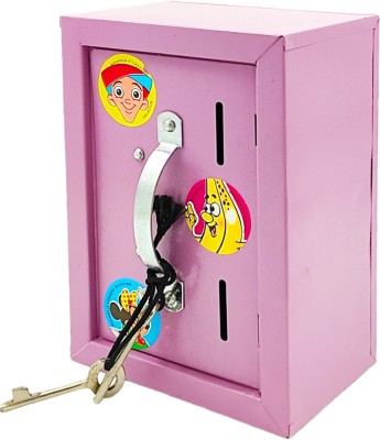 poksi Tijori Piggy Bank for Kids| Steel Coin Bank with Lock and two Keys|2 Section Coin Bank(Multicolor)