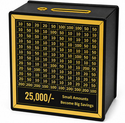 maa jwala crafts Black Money Saving Box 25K Coin Bank(Black, Gold)