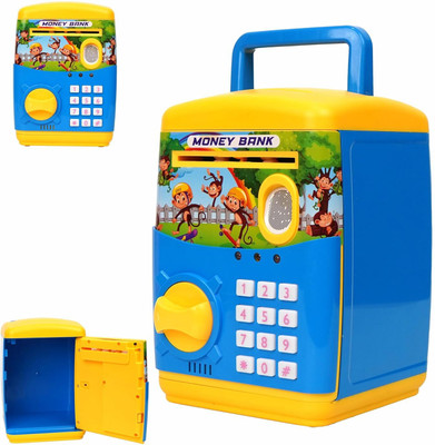 FUNVERSE Savings Bank for Kids with Finger Print Sensor with Indian Music 0 to 9 Number Coin Bank(Blue)