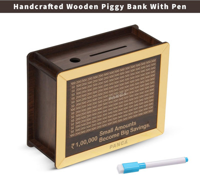 ALICIA Wooden Piggy Bank for Kids & Adults | 1 Lakh Money Bank with Carved Design Coin Bank(Brown)