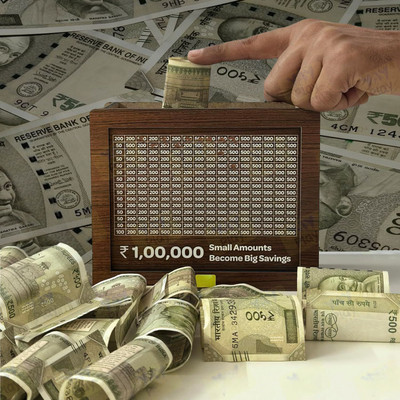 HouseofAD Marked wooden bank to track saved money Coin Bank(Brown)
