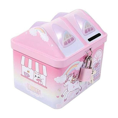 Taufa Villa Unicorn Piggy Bank for Girls Kids with Lock Key, House Shape Coin Bank for Girls Coin Bank(Multicolor)