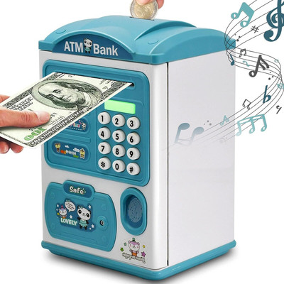 ZODZE Electric ATM Piggy Bank for Kids with Password Protection and Finger Sensor Coin Bank(Blue)