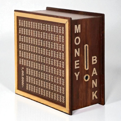 ikkubans Wooden Money Saving Box | Counting target money box | saving Coin Bank Coin Bank(Brown, Gold)
