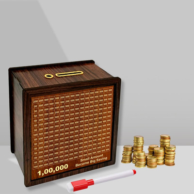 Signamio Wooden 1 Lakh Money Savings Piggy Bank Box with Numbers Coin Bank(Brown)