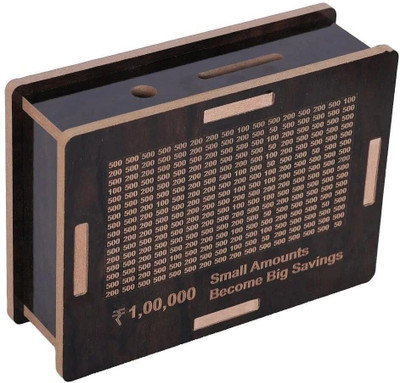 ikkubans Wooden Money saving box|CashSaver MoneyBox with Counting Target|wooden Coin Bank Coin Bank(Gold)