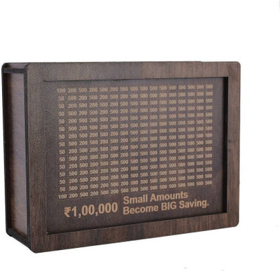 GRANDFLY Play Money Saving Piggy Bank ,Wooden Piggy Bank with Easy Tracking of Savings Coin Bank(Brown)