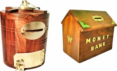 ARK WOOD ART Money Bank & Party Supplies / Toys / Coin Banks combo of 2 gift packs Coin Bank(Brown)