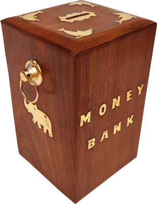 Park City Wooden Money and box - Large Piggy 8 x 5 inch for Kids and Adults Coin Bank(Brown)
