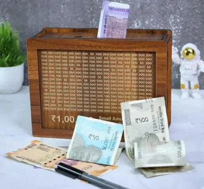 Adveriq Wooden Money Saving Box Cash Saver Money Box(Brown) Coin Bank(Brown)
